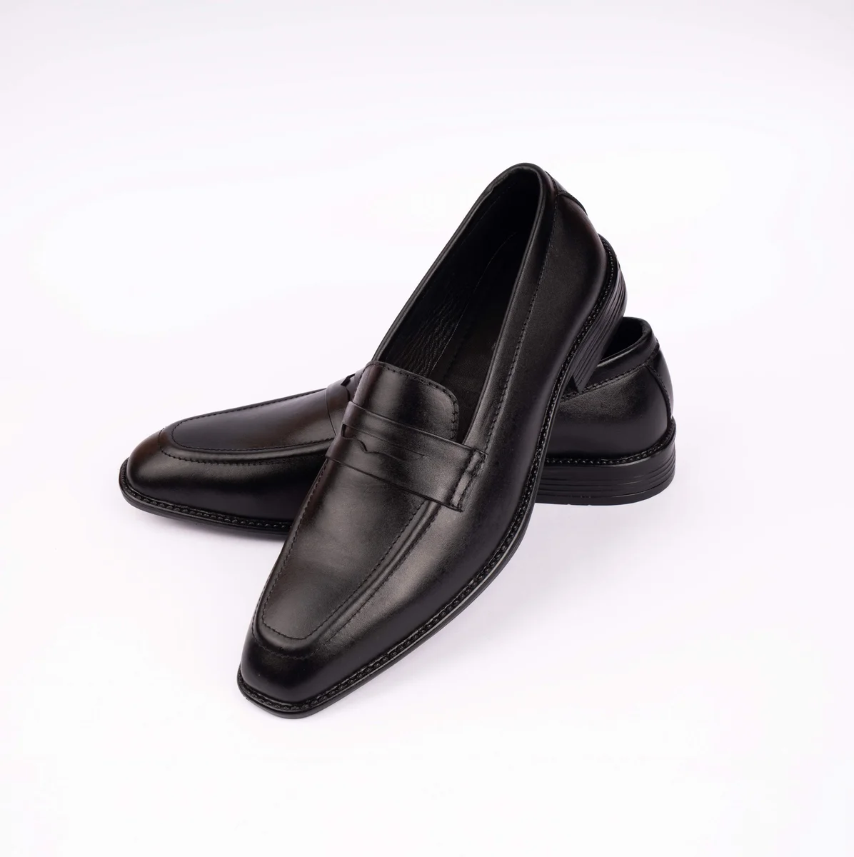 Reno Leather Penny Shoes-Black-RT1136